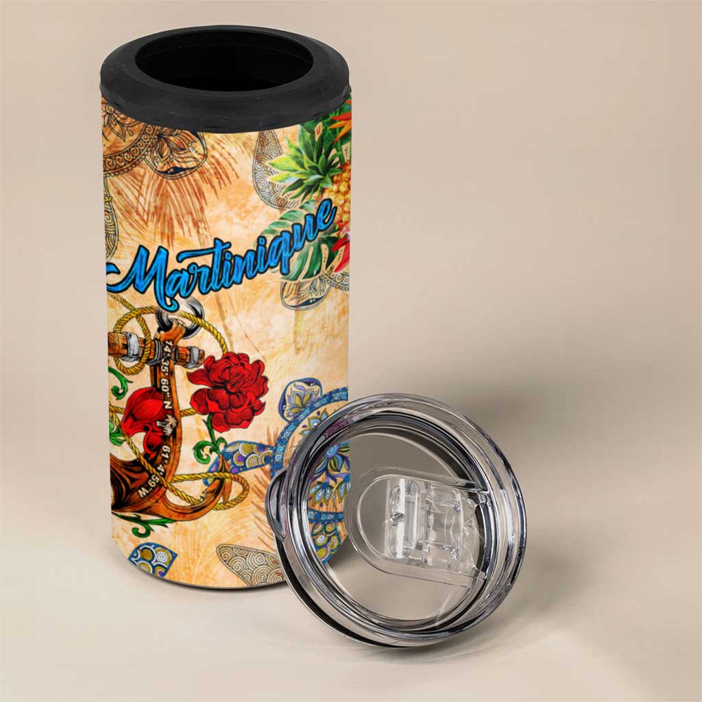 Martinique 4 in 1 Can Cooler Tumbler Geographic Coordinate Anchor - Turlte Tropical