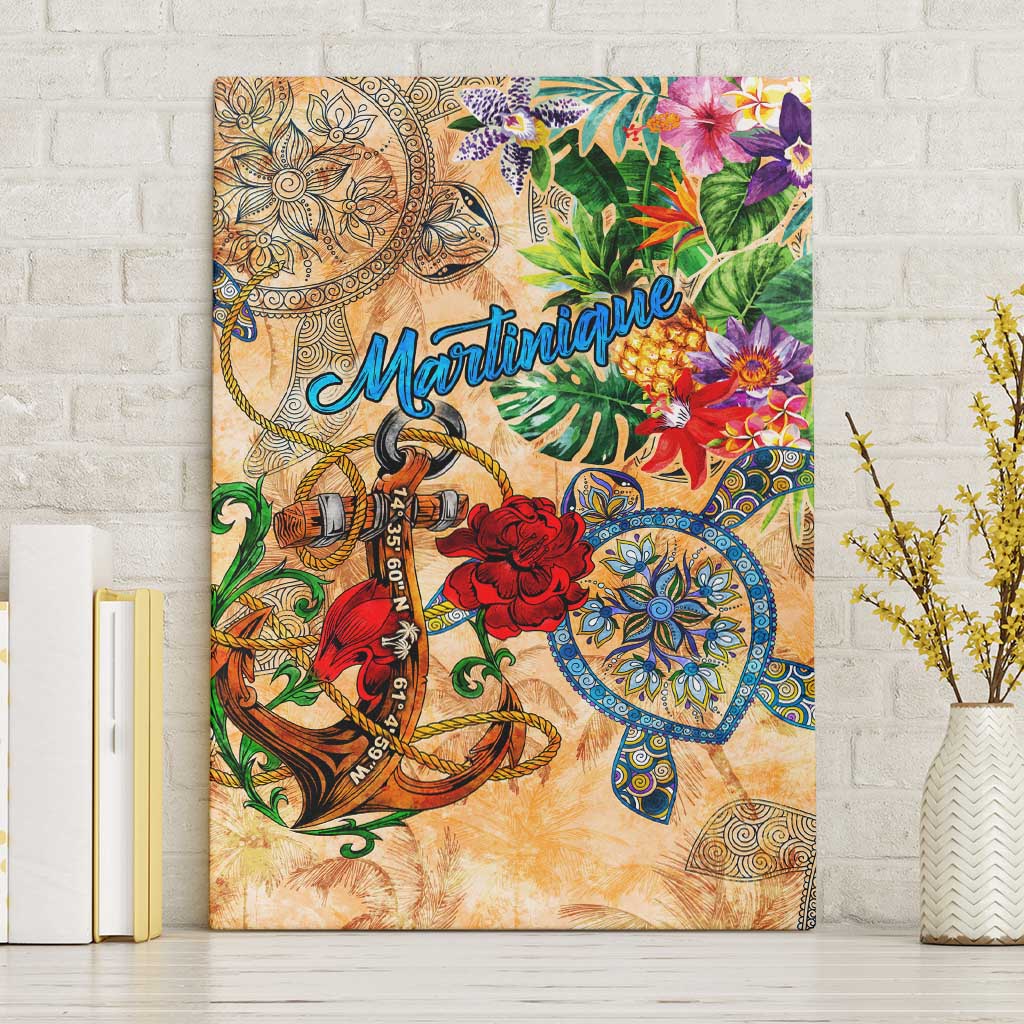 Martinique Canvas Wall Art Geographic Coordinate Anchor - Turlte Tropical