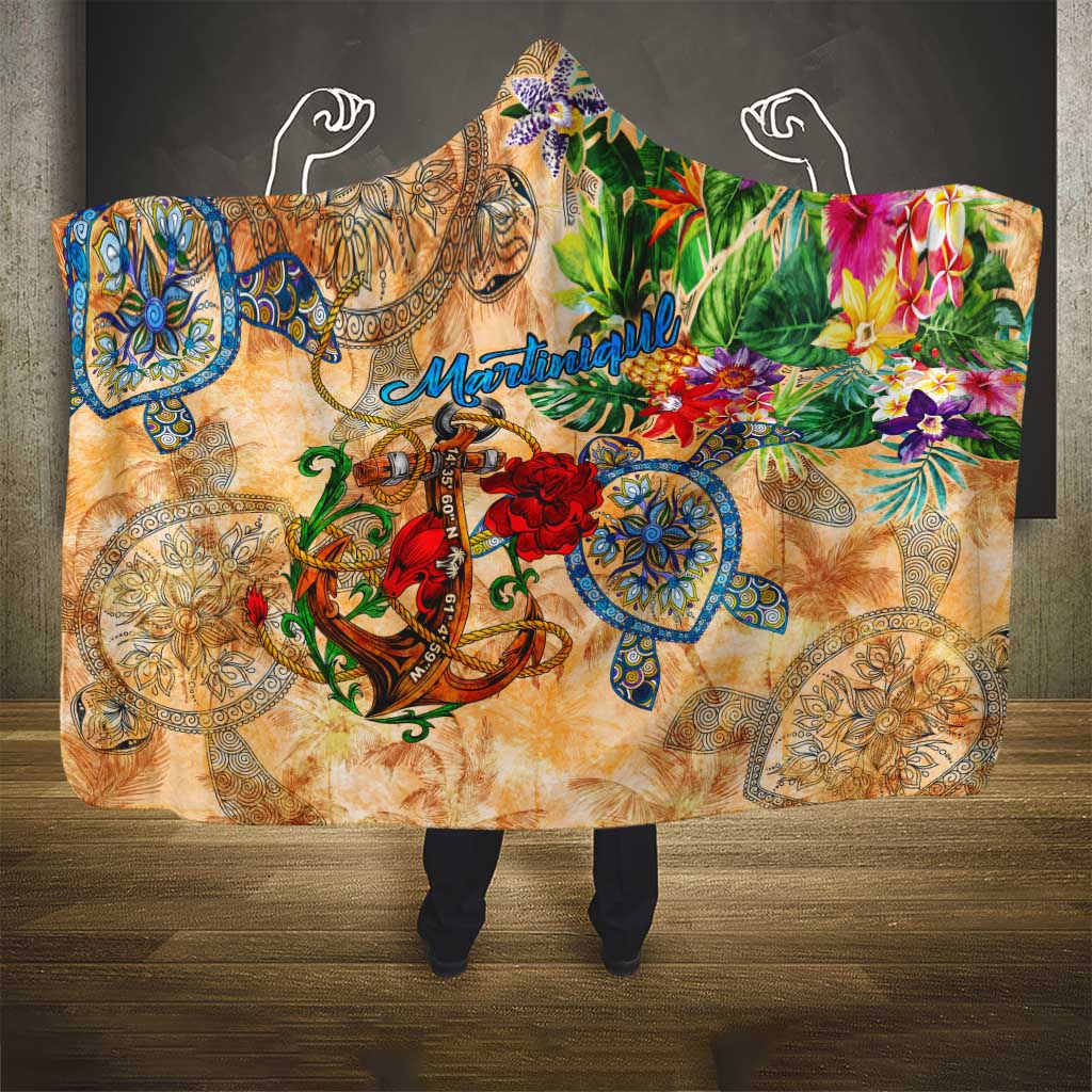 Martinique Hooded Blanket Geographic Coordinate Anchor - Turlte Tropical