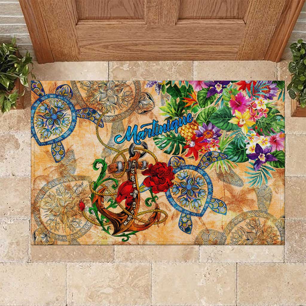 Martinique Rubber Doormat Geographic Coordinate Anchor - Turlte Tropical