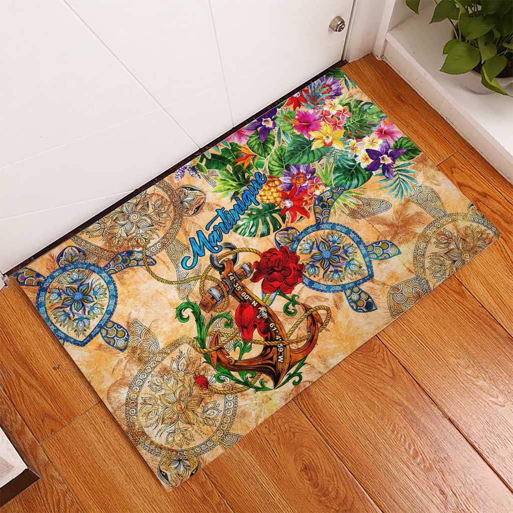 Martinique Rubber Doormat Geographic Coordinate Anchor - Turlte Tropical