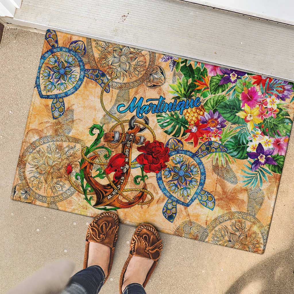 Martinique Rubber Doormat Geographic Coordinate Anchor - Turlte Tropical