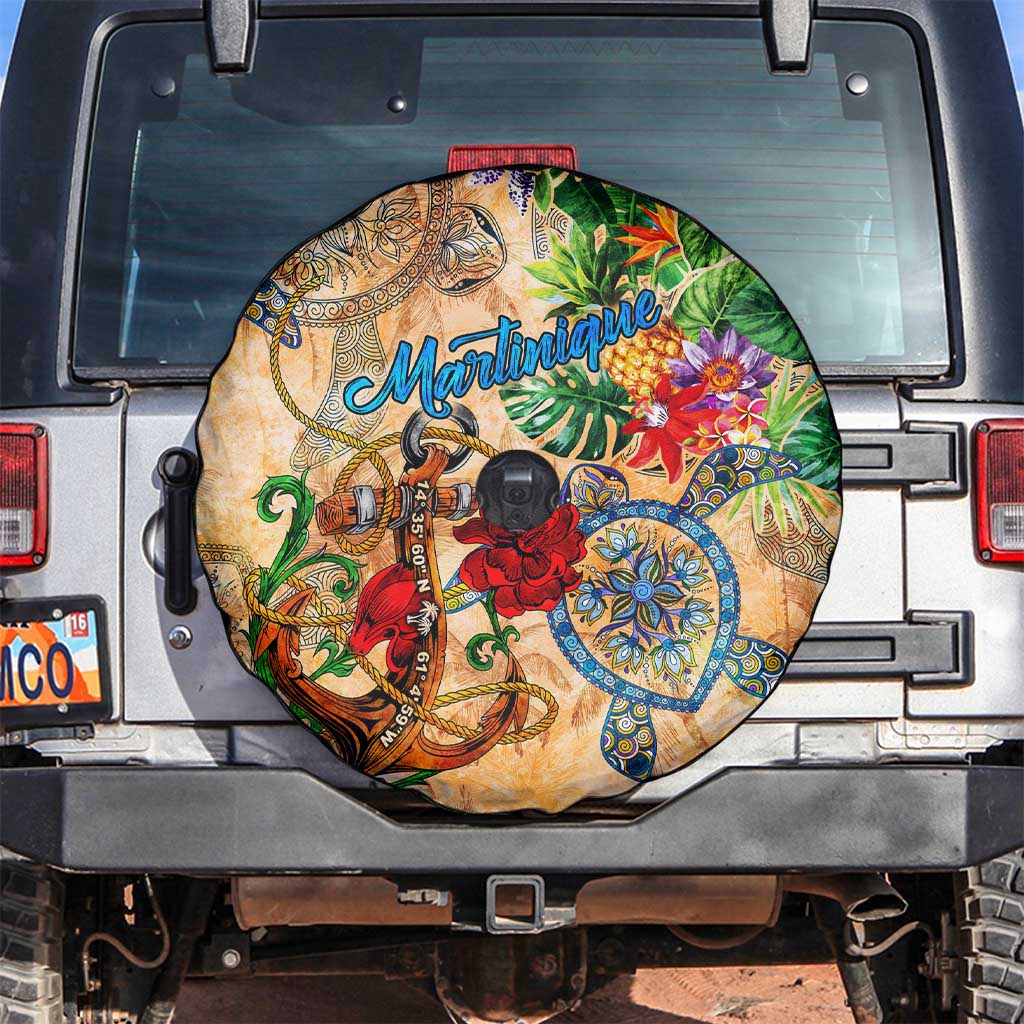 Martinique Spare Tire Cover Geographic Coordinate Anchor - Turlte Tropical