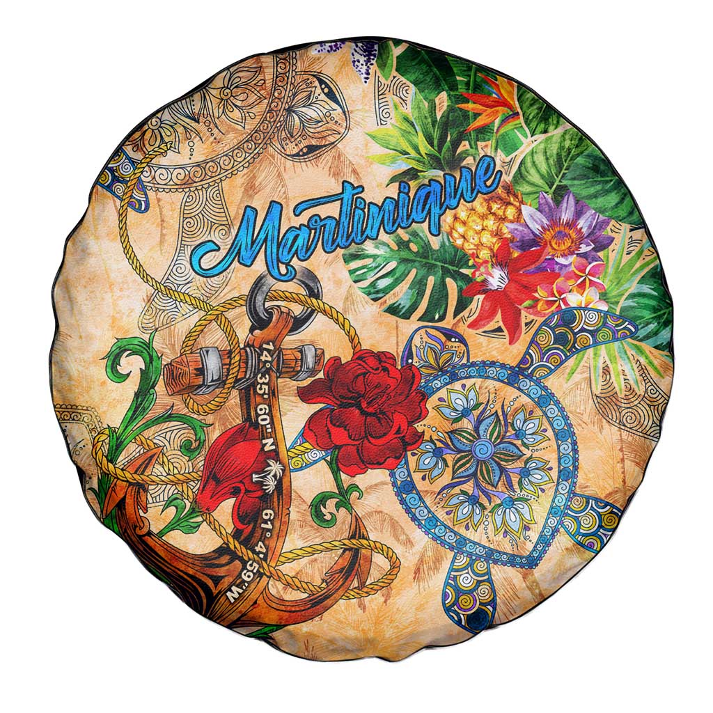 Martinique Spare Tire Cover Geographic Coordinate Anchor - Turlte Tropical