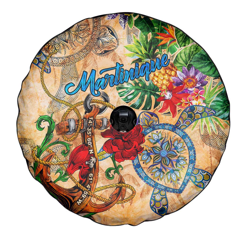Martinique Spare Tire Cover Geographic Coordinate Anchor - Turlte Tropical