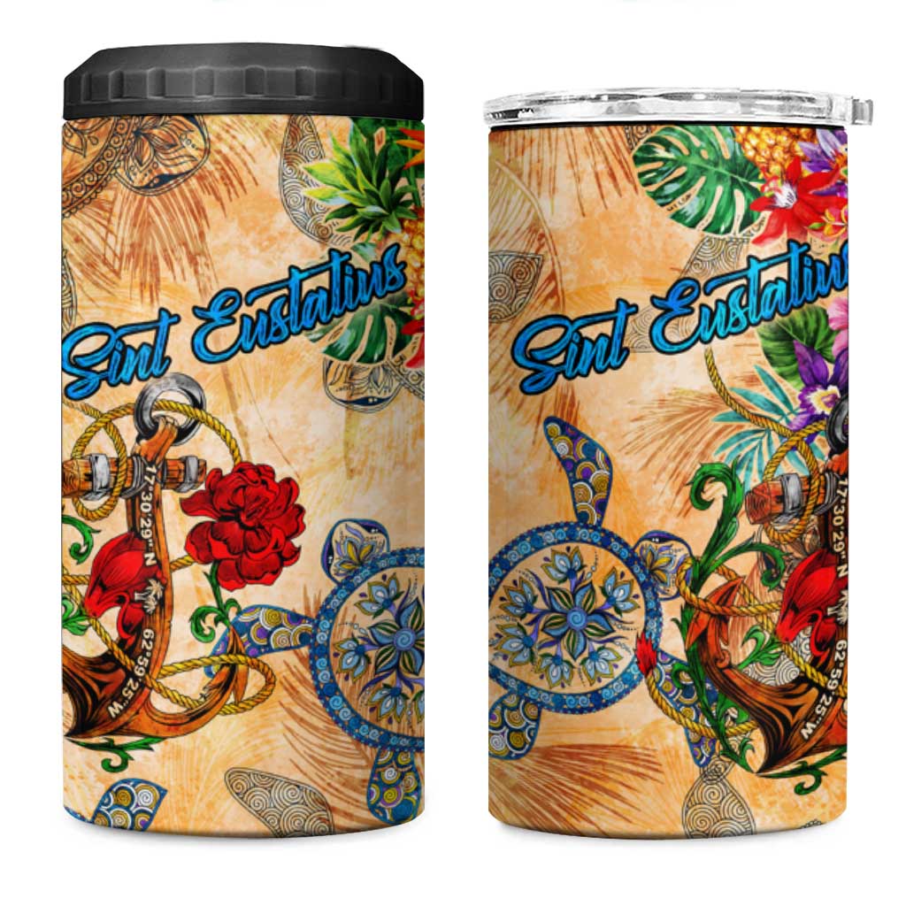 Sint Eustatius 4 in 1 Can Cooler Tumbler Geographic Coordinate Anchor - Turlte Tropical