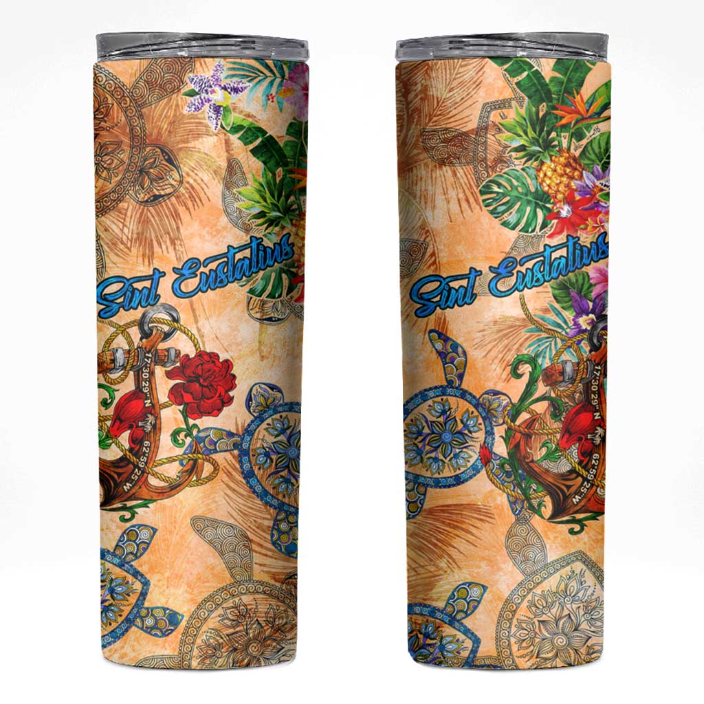 Sint Eustatius Skinny Tumbler Geographic Coordinate Anchor - Turlte Tropical