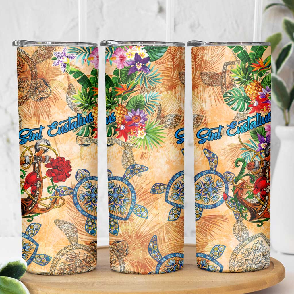 Sint Eustatius Skinny Tumbler Geographic Coordinate Anchor - Turlte Tropical