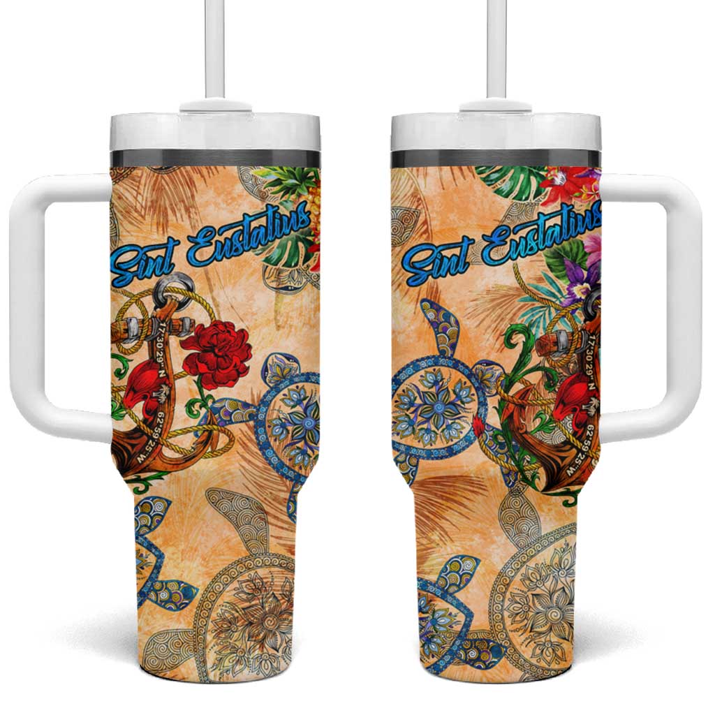 Sint Eustatius Tumbler With Handle Geographic Coordinate Anchor - Turlte Tropical