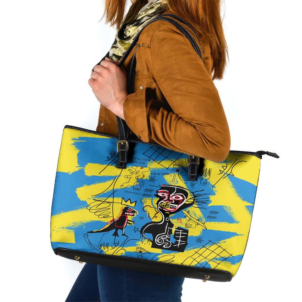 African Art Viva Underground Psychedelic Vintage Style Leather Tote Bag - Wonder Print Shop