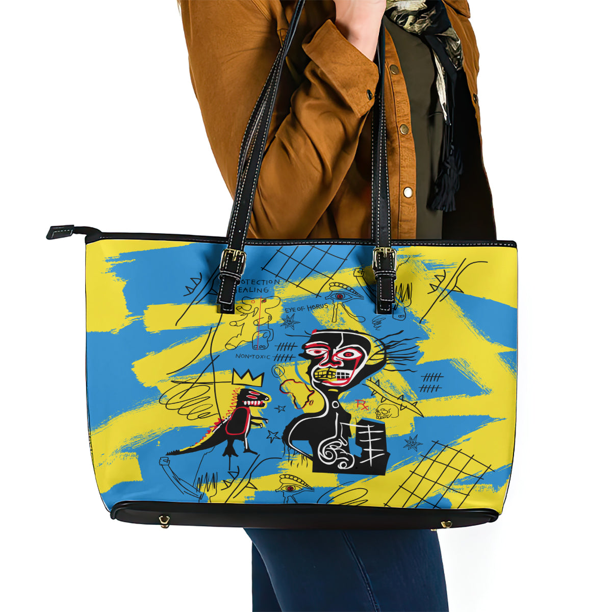 African Art Viva Underground Psychedelic Vintage Style Leather Tote Bag - Wonder Print Shop