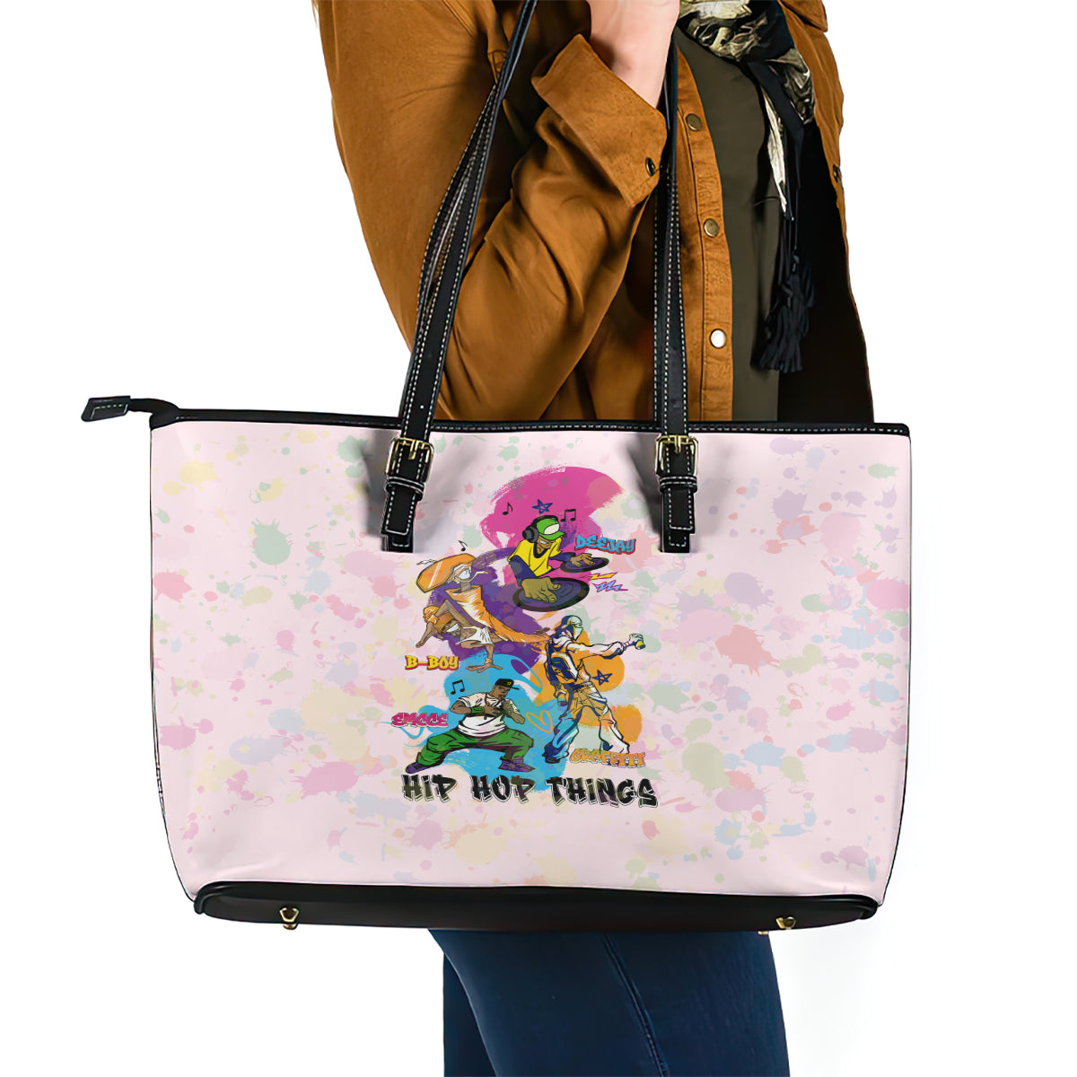 4 Elements Of Hip Hop Leather Tote Bag - Wonder Print Shop