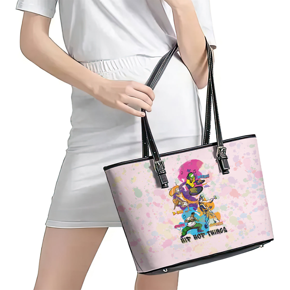 4 Elements Of Hip Hop Leather Tote Bag - Wonder Print Shop