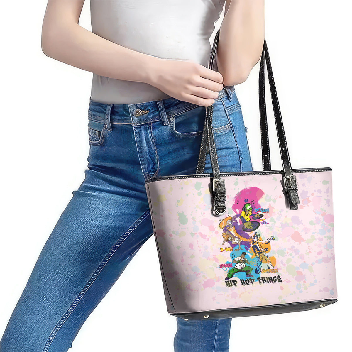 4 Elements Of Hip Hop Leather Tote Bag - Wonder Print Shop