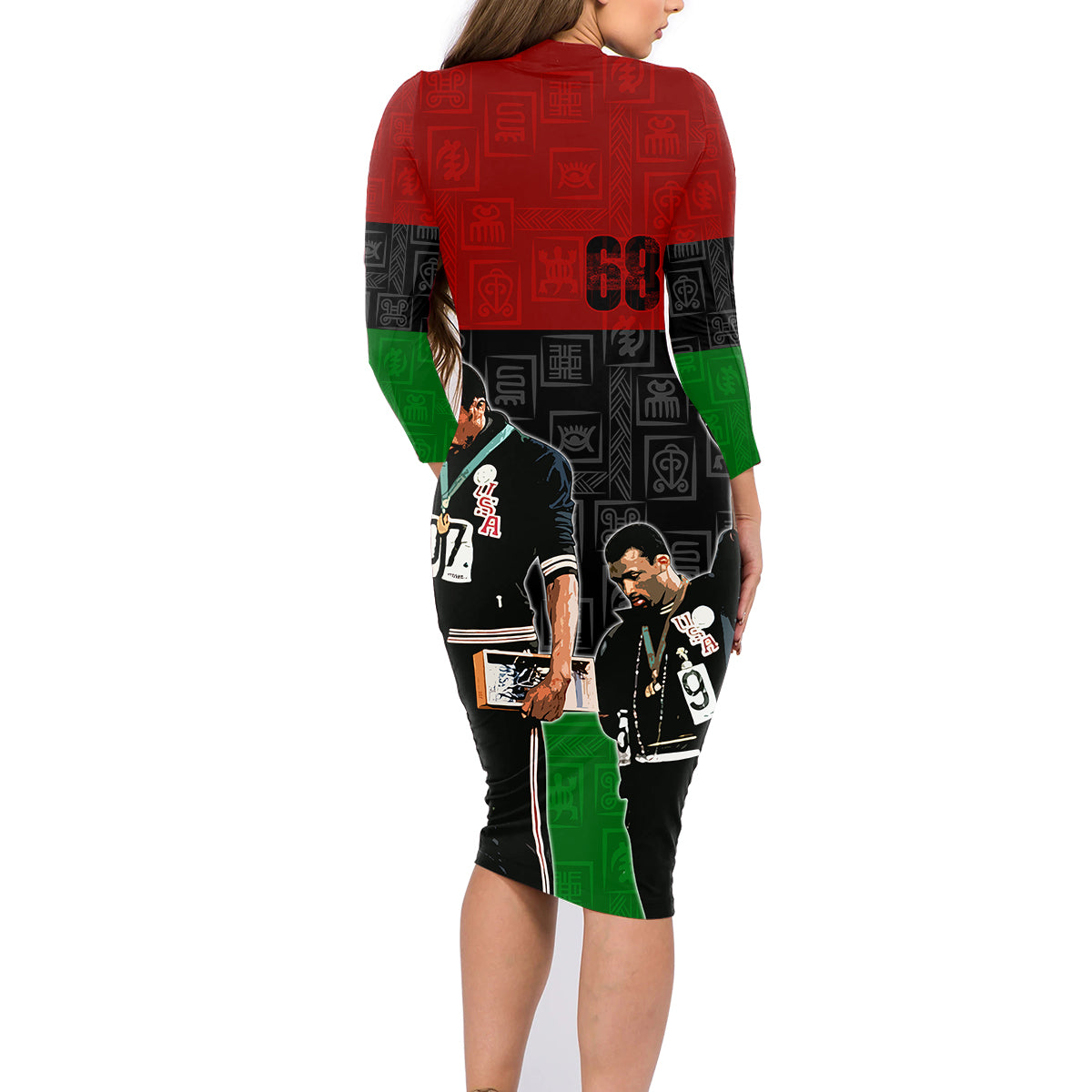 Mexico City 1968 African American Family Matching Long Sleeve Bodycon Dress and Hawaiian Shirt Black Power Salute - Wonder Print Shop