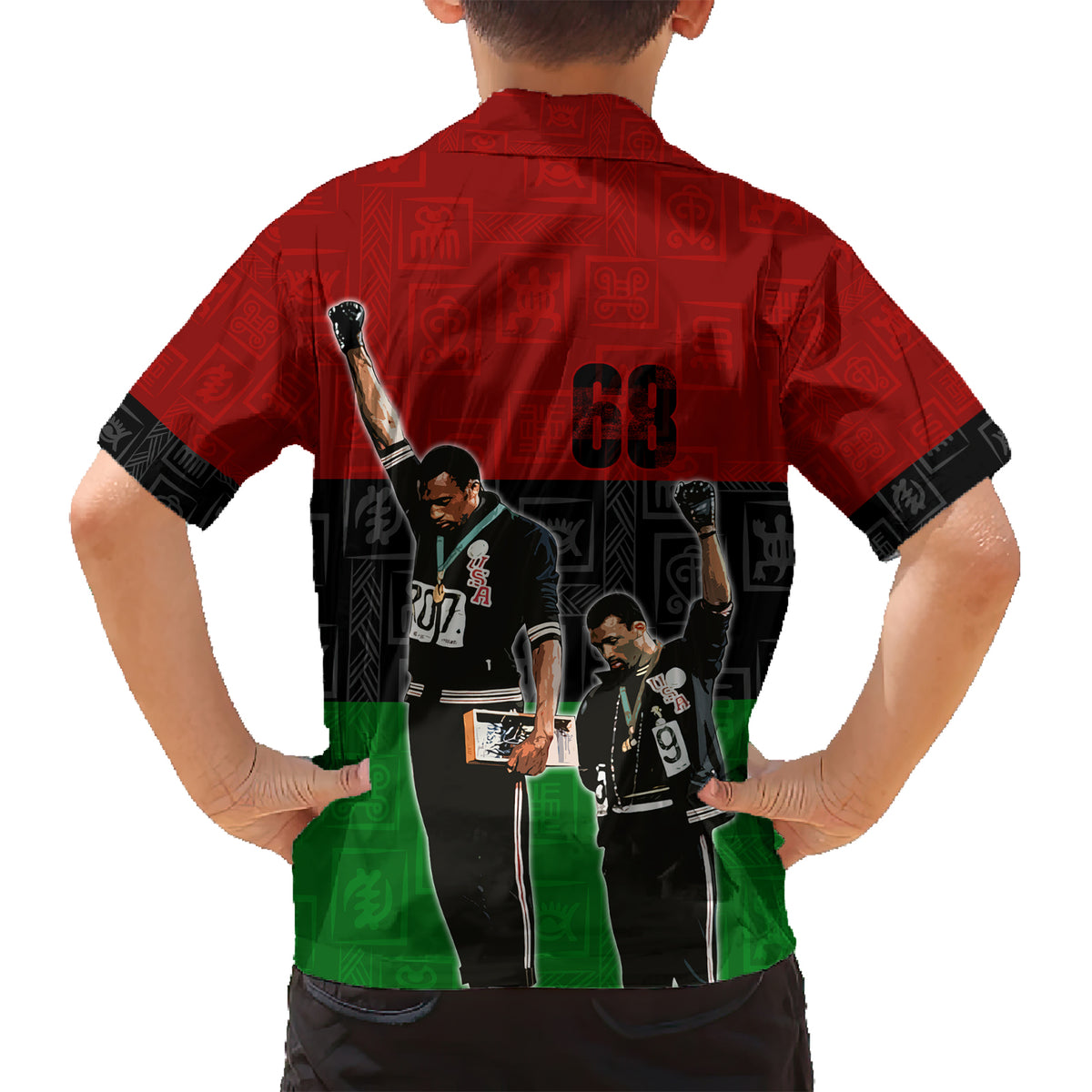 Mexico City 1968 African American Family Matching Short Sleeve Bodycon Dress and Hawaiian Shirt Black Power Salute - Wonder Print Shop