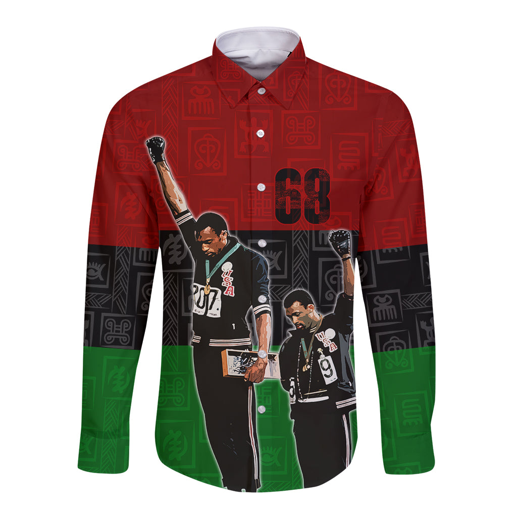 Mexico City 1968 African American Long Sleeve Button Shirt Black Power Salute - Wonder Print Shop
