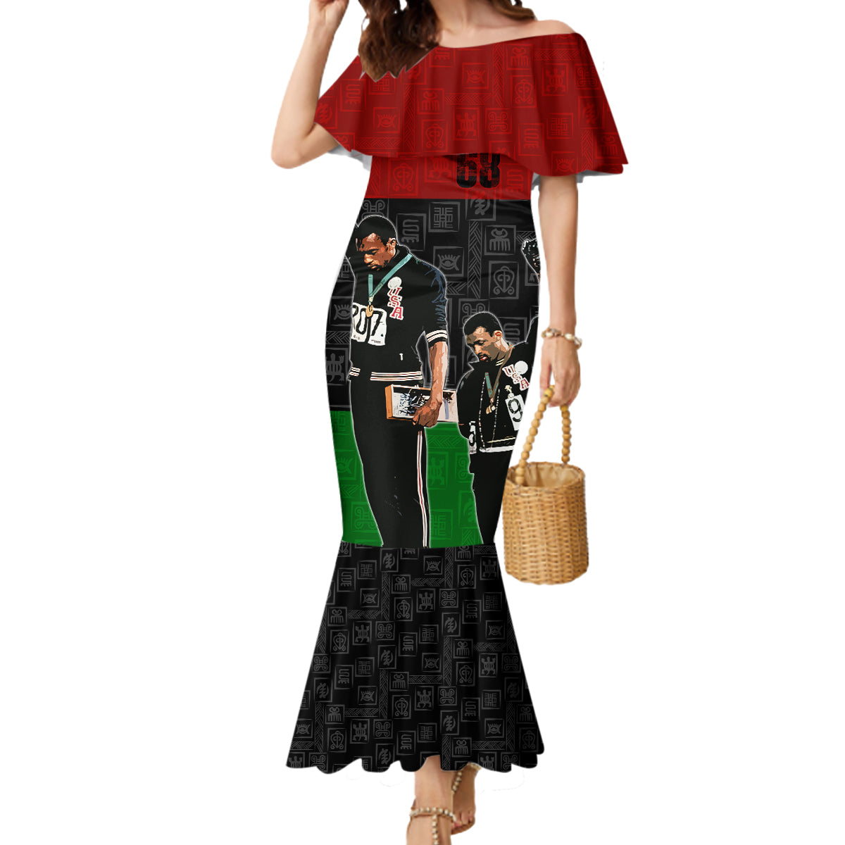 Mexico City 1968 African American Mermaid Dress Black Power Salute - Wonder Print Shop