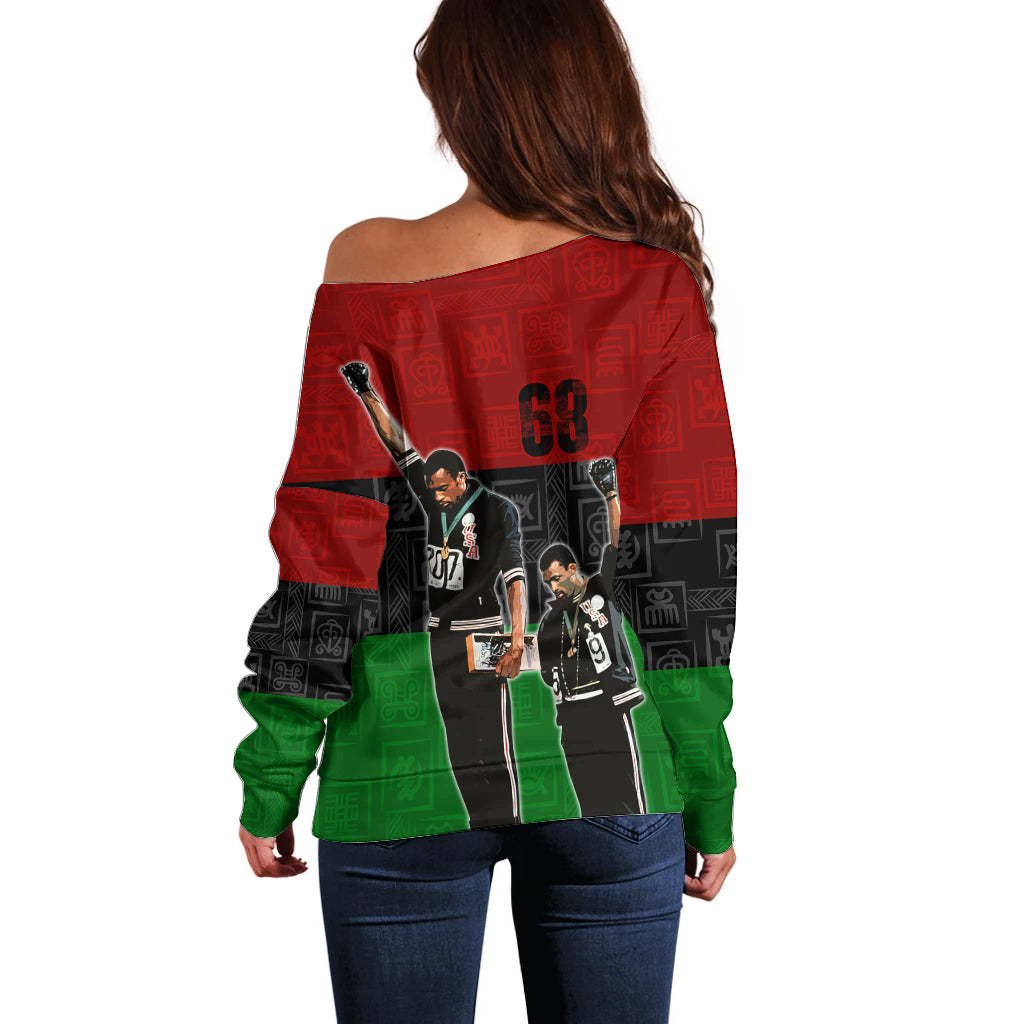 Mexico City 1968 African American Off Shoulder Sweater Black Power Salute - Wonder Print Shop