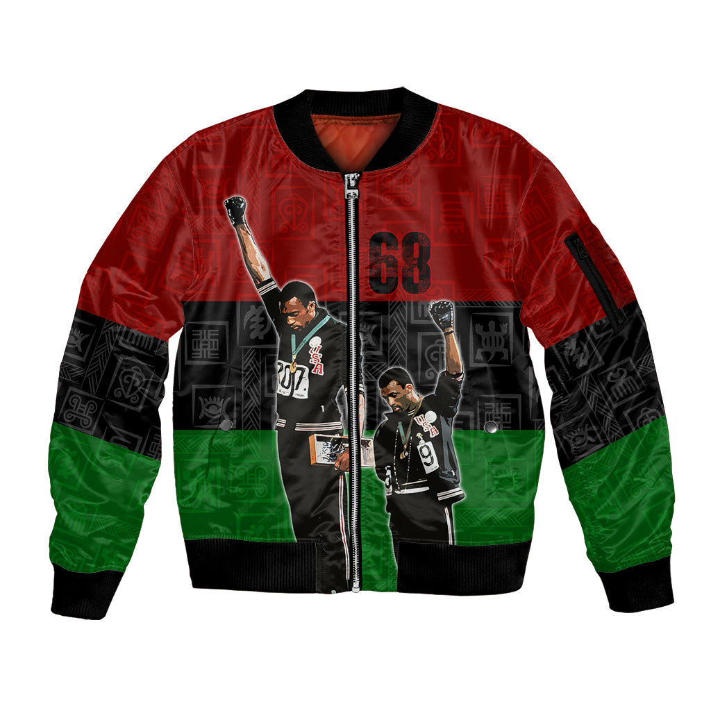 Mexico City 1968 African American Sleeve Zip Bomber Jacket Black Power Salute - Wonder Print Shop