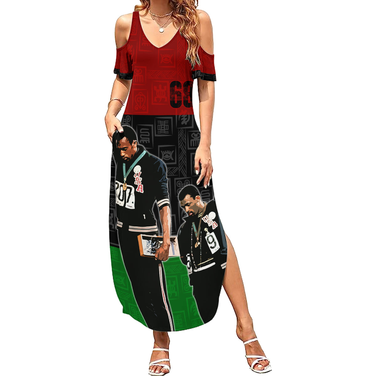 Mexico City 1968 African American Summer Maxi Dress Black Power Salute - Wonder Print Shop