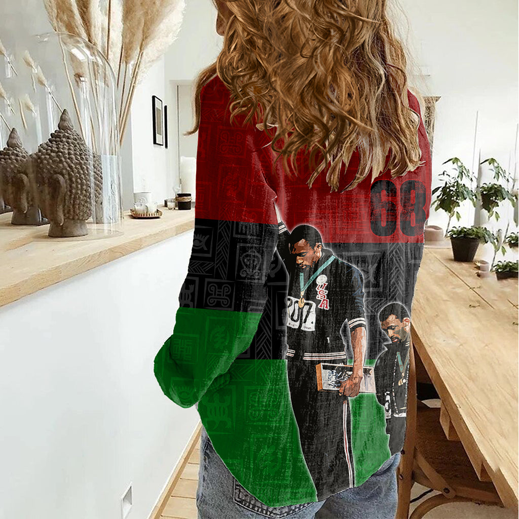 Mexico City 1968 African American Women Casual Shirt Black Power Salute - Wonder Print Shop