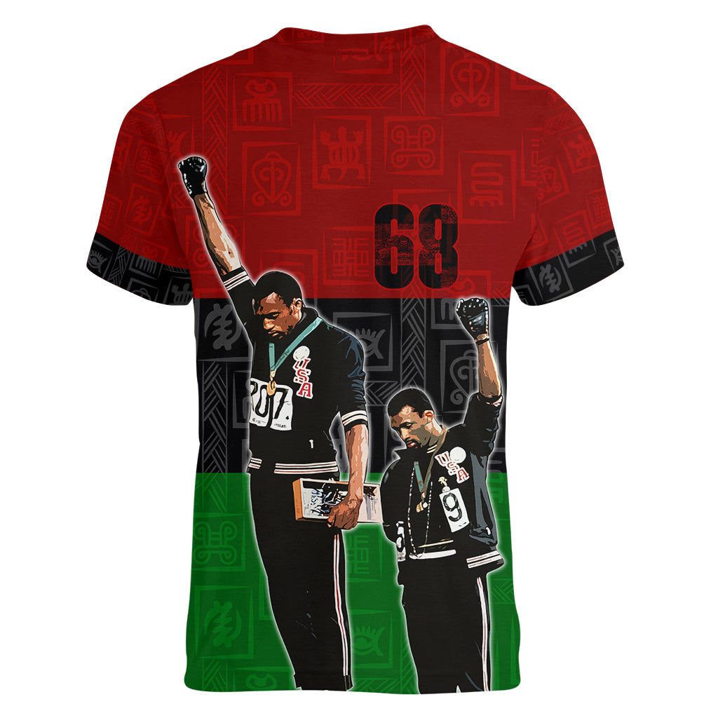 Mexico City 1968 African American Women V Neck T Shirt Black Power Salute - Wonder Print Shop