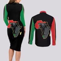 Powerful Panther Africa Couples Matching Long Sleeve Bodycon Dress and Long Sleeve Button Shirts Map Africa - Wonder Print Shop