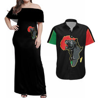 Powerful Panther Africa Couples Matching Off Shoulder Maxi Dress and Hawaiian Shirt Map Africa - Wonder Print Shop