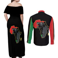 Powerful Panther Africa Couples Matching Off Shoulder Maxi Dress and Long Sleeve Button Shirts Map Africa - Wonder Print Shop