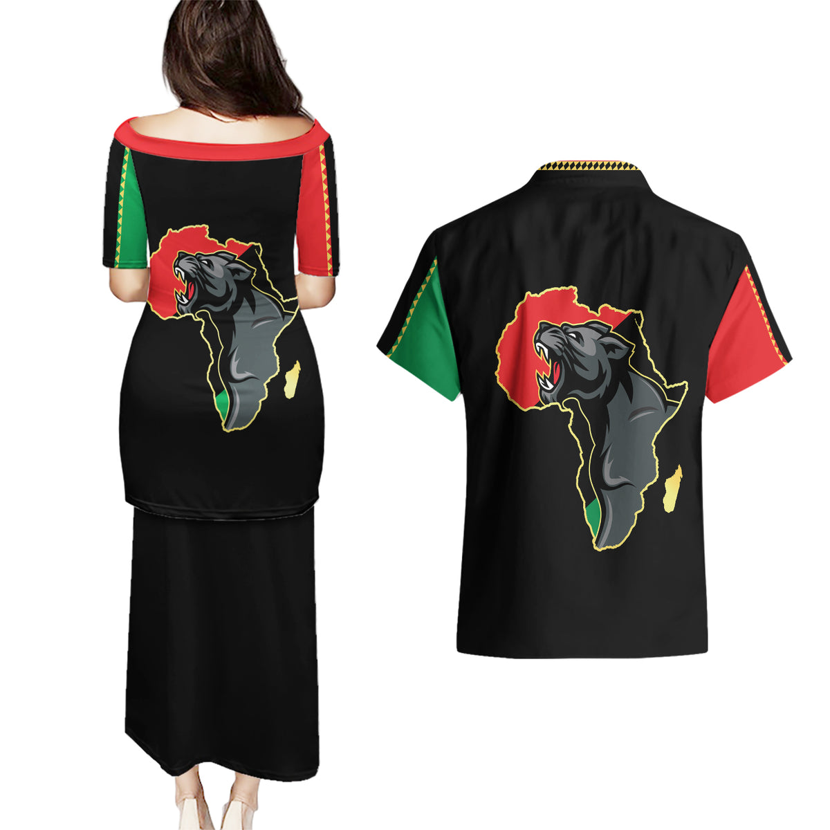 Powerful Panther Africa Couples Matching Puletasi Dress and Hawaiian Shirt Map Africa - Wonder Print Shop