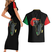 Powerful Panther Africa Couples Matching Short Sleeve Bodycon Dress and Hawaiian Shirt Map Africa - Wonder Print Shop