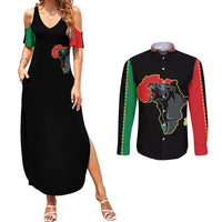 Powerful Panther Africa Couples Matching Summer Maxi Dress and Long Sleeve Button Shirts Map Africa - Wonder Print Shop