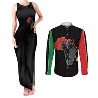 Powerful Panther Africa Couples Matching Tank Maxi Dress and Long Sleeve Button Shirts Map Africa - Wonder Print Shop
