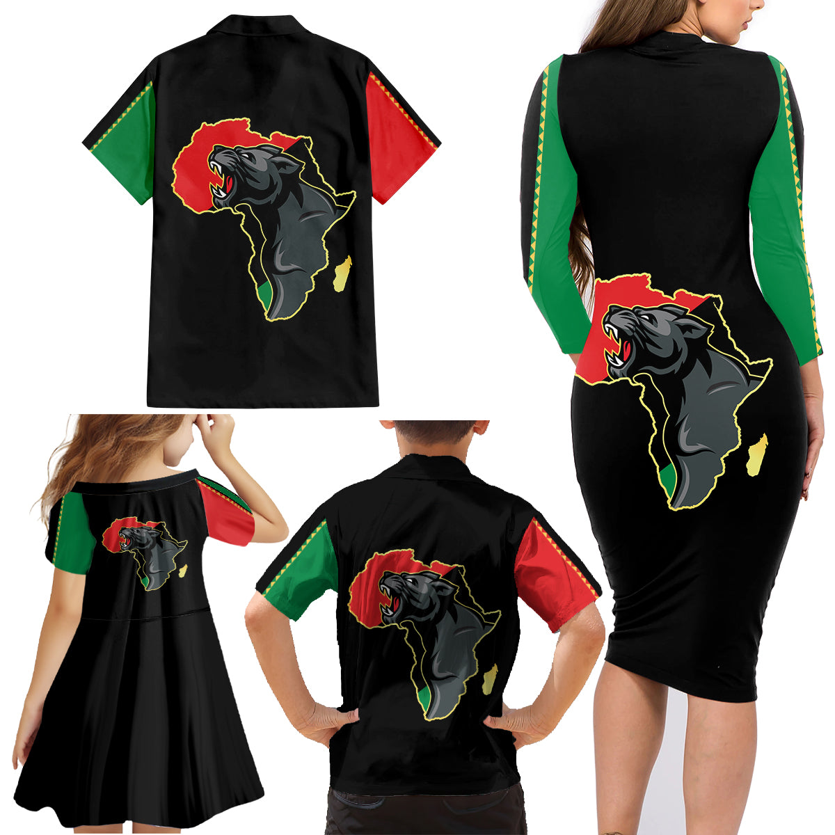 Powerful Panther Africa Family Matching Long Sleeve Bodycon Dress and Hawaiian Shirt Map Africa - Wonder Print Shop