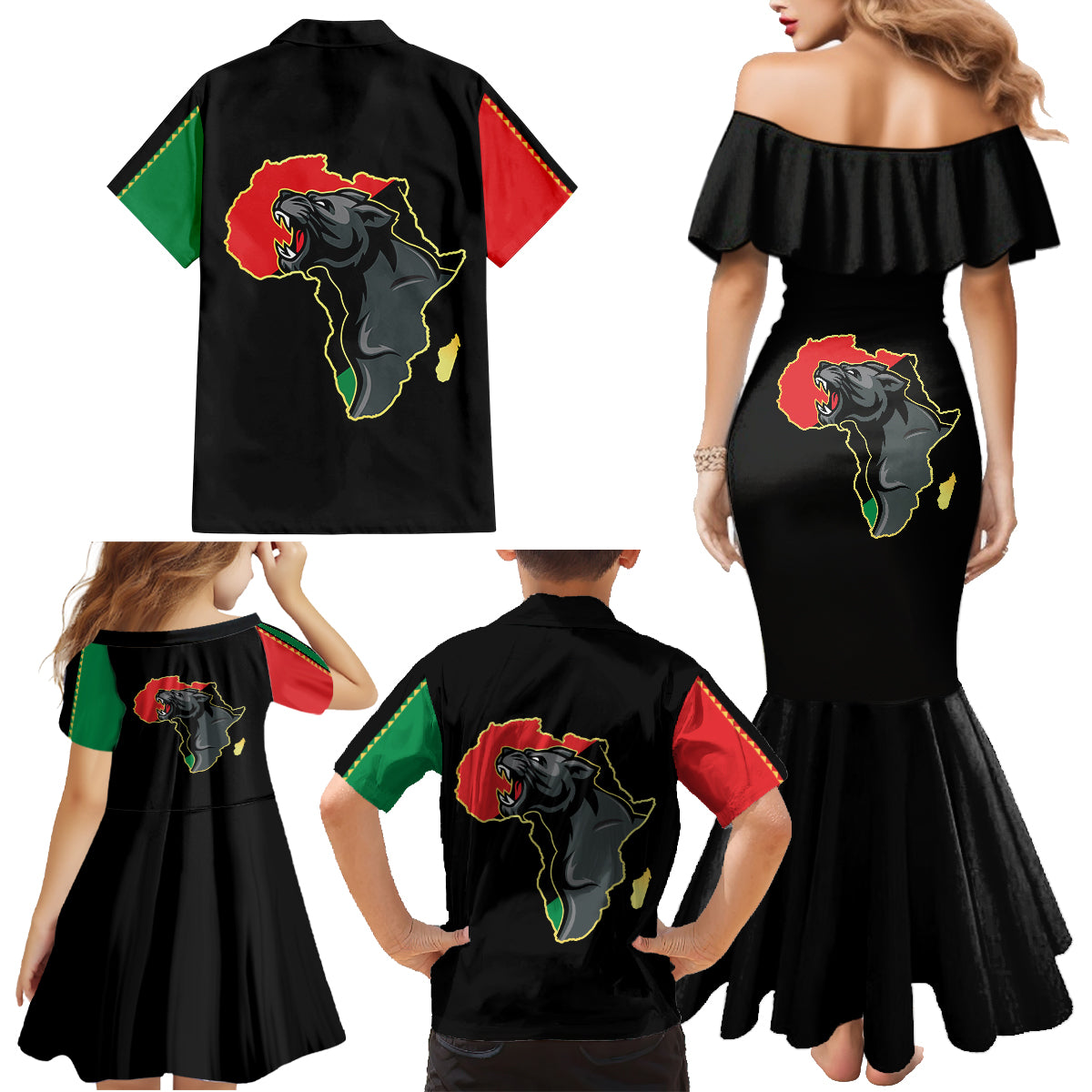 Powerful Panther Africa Family Matching Mermaid Dress and Hawaiian Shirt Map Africa - Wonder Print Shop