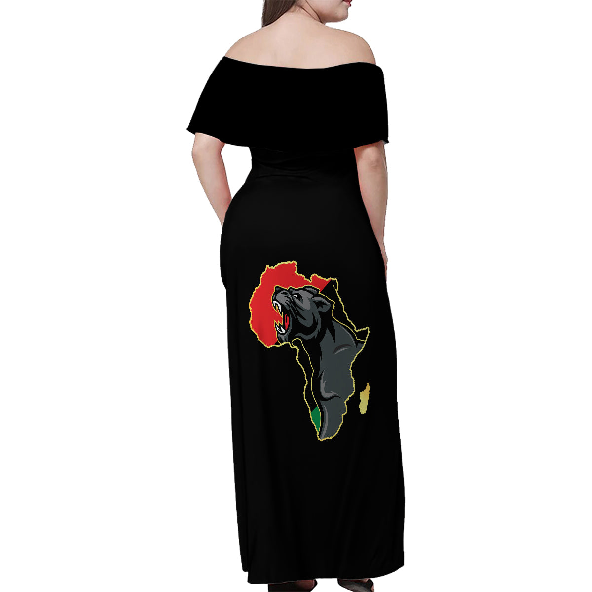 Powerful Panther Africa Family Matching Off Shoulder Maxi Dress and Hawaiian Shirt Map Africa - Wonder Print Shop