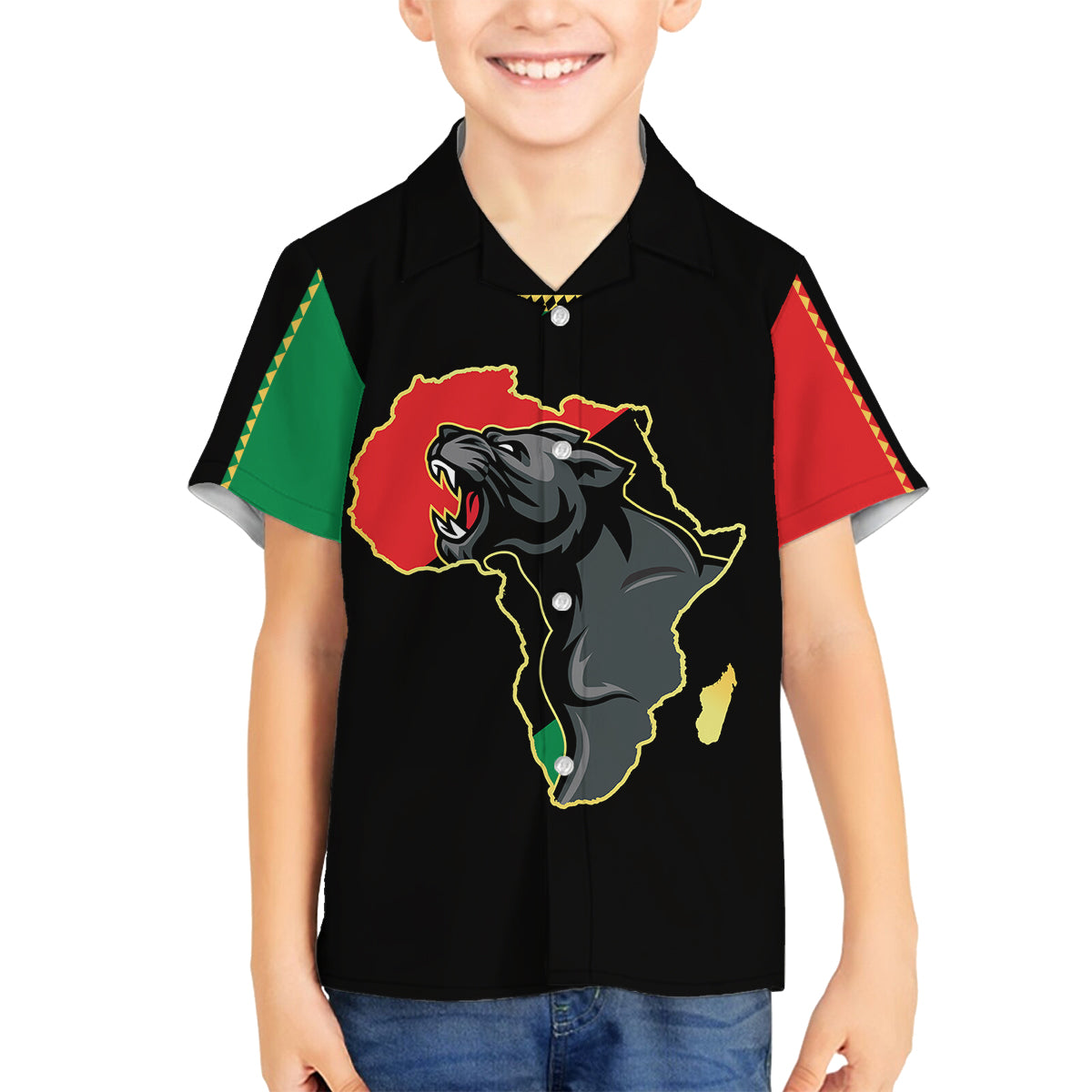 Powerful Panther Africa Family Matching Off Shoulder Maxi Dress and Hawaiian Shirt Map Africa - Wonder Print Shop