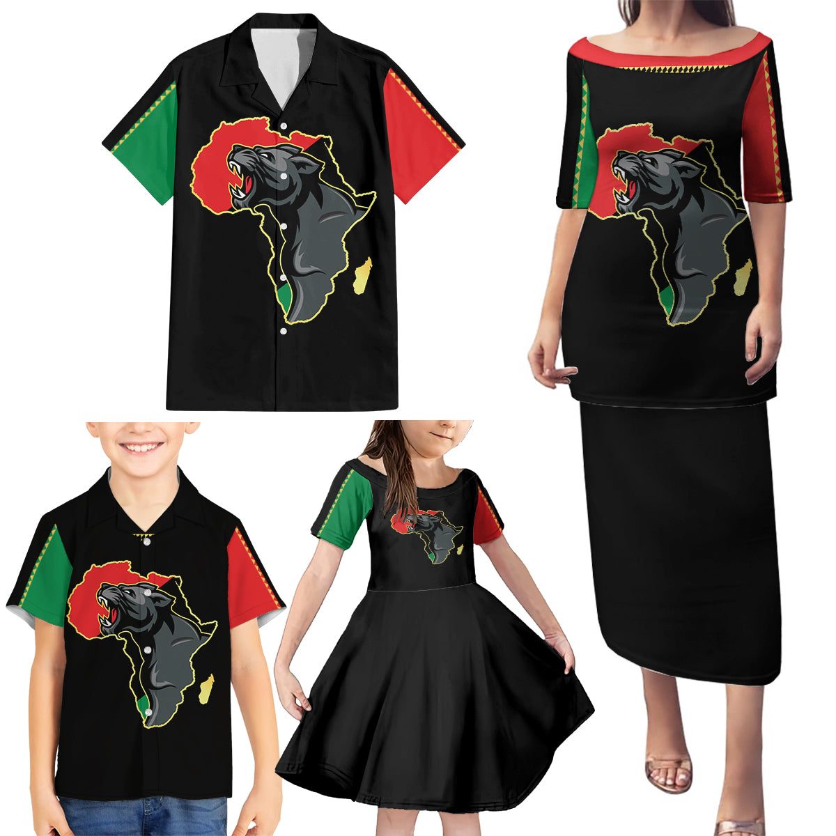 Powerful Panther Africa Family Matching Puletasi Dress and Hawaiian Shirt Map Africa - Wonder Print Shop