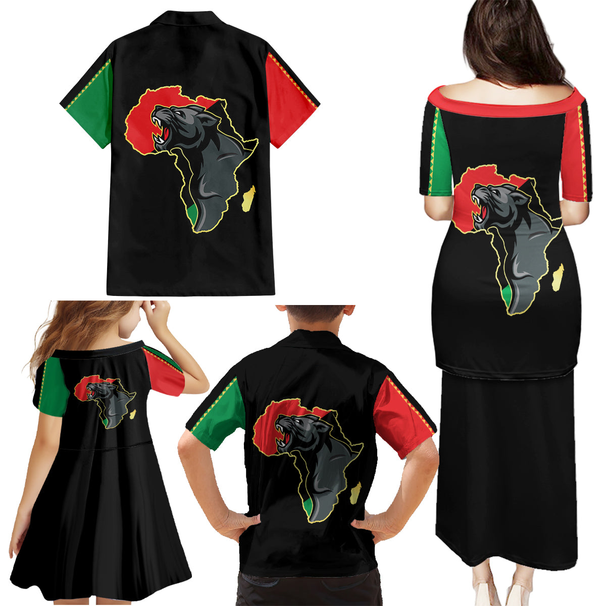 Powerful Panther Africa Family Matching Puletasi Dress and Hawaiian Shirt Map Africa - Wonder Print Shop