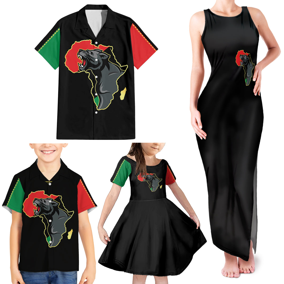 Powerful Panther Africa Family Matching Tank Maxi Dress and Hawaiian Shirt Map Africa - Wonder Print Shop