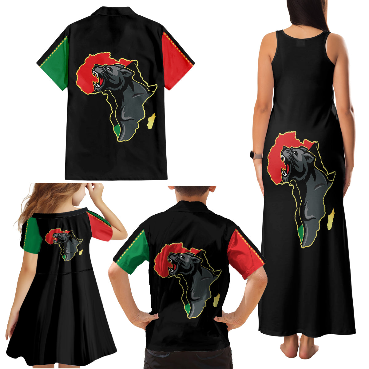 Powerful Panther Africa Family Matching Tank Maxi Dress and Hawaiian Shirt Map Africa - Wonder Print Shop