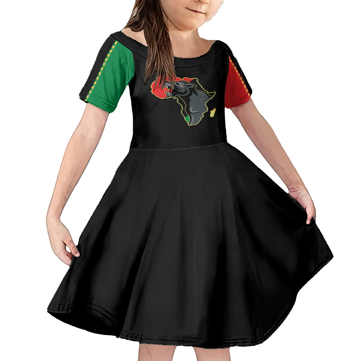 Powerful Panther Africa Kid Short Sleeve Dress Map Africa - Wonder Print Shop