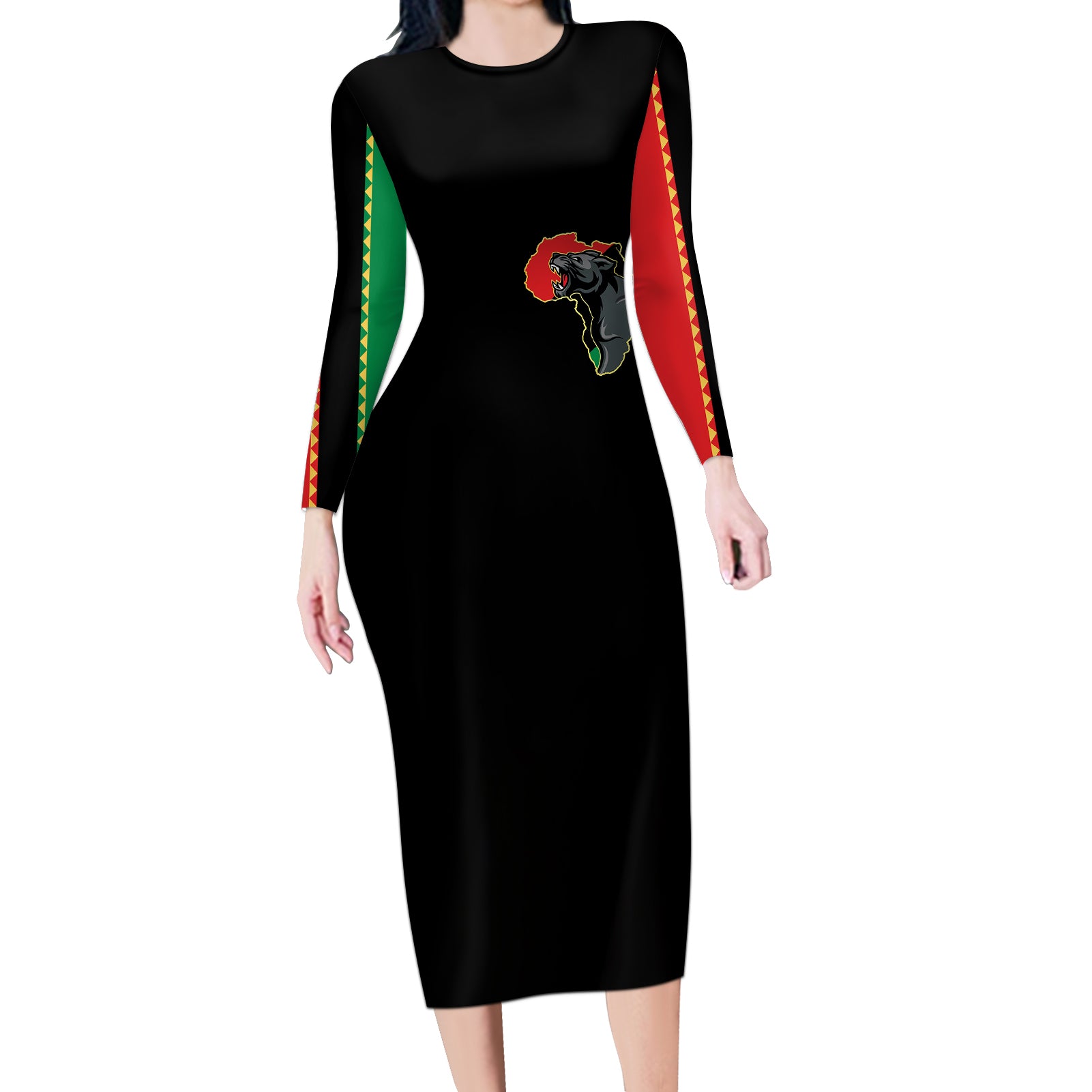 Powerful Panther Africa Long Sleeve Bodycon Dress Map Africa - Wonder Print Shop