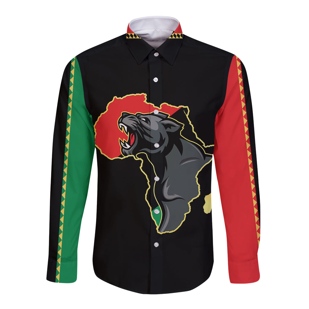Powerful Panther Africa Long Sleeve Button Shirt Map Africa - Wonder Print Shop