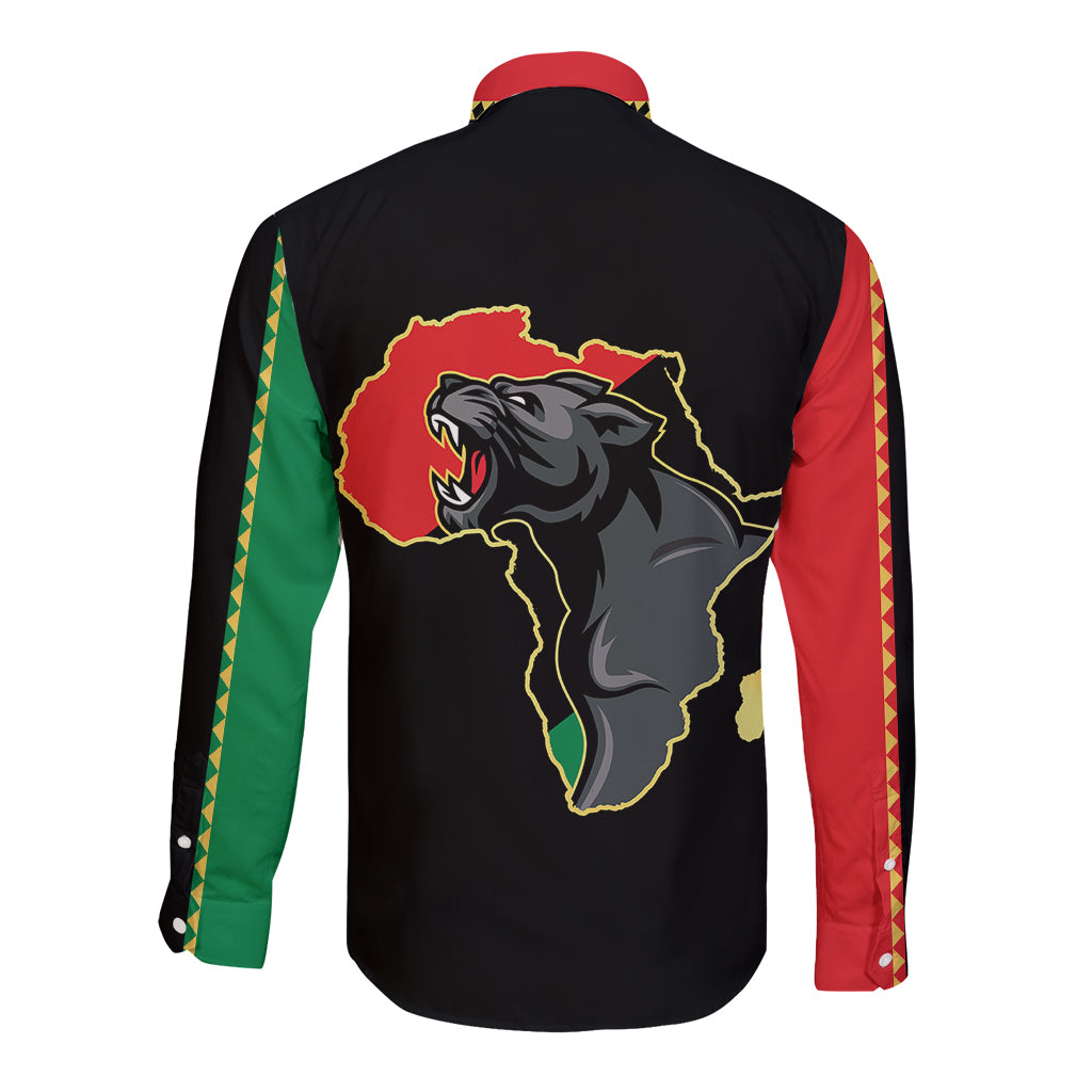 Powerful Panther Africa Long Sleeve Button Shirt Map Africa - Wonder Print Shop