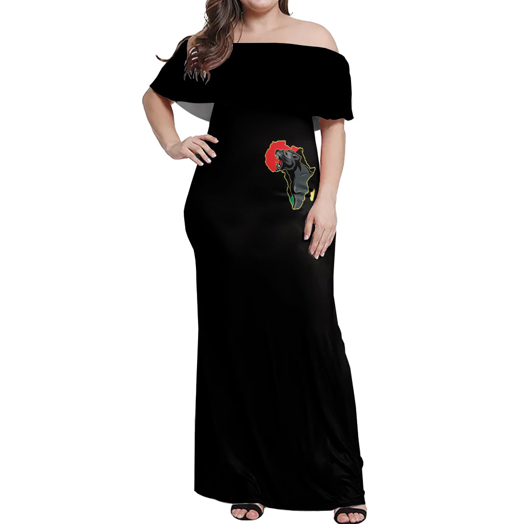 Powerful Panther Africa Off Shoulder Maxi Dress Map Africa - Wonder Print Shop
