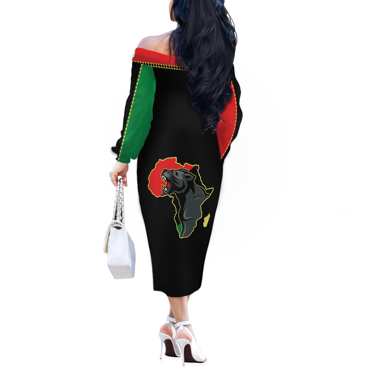 Powerful Panther Africa Off The Shoulder Long Sleeve Dress Map Africa - Wonder Print Shop