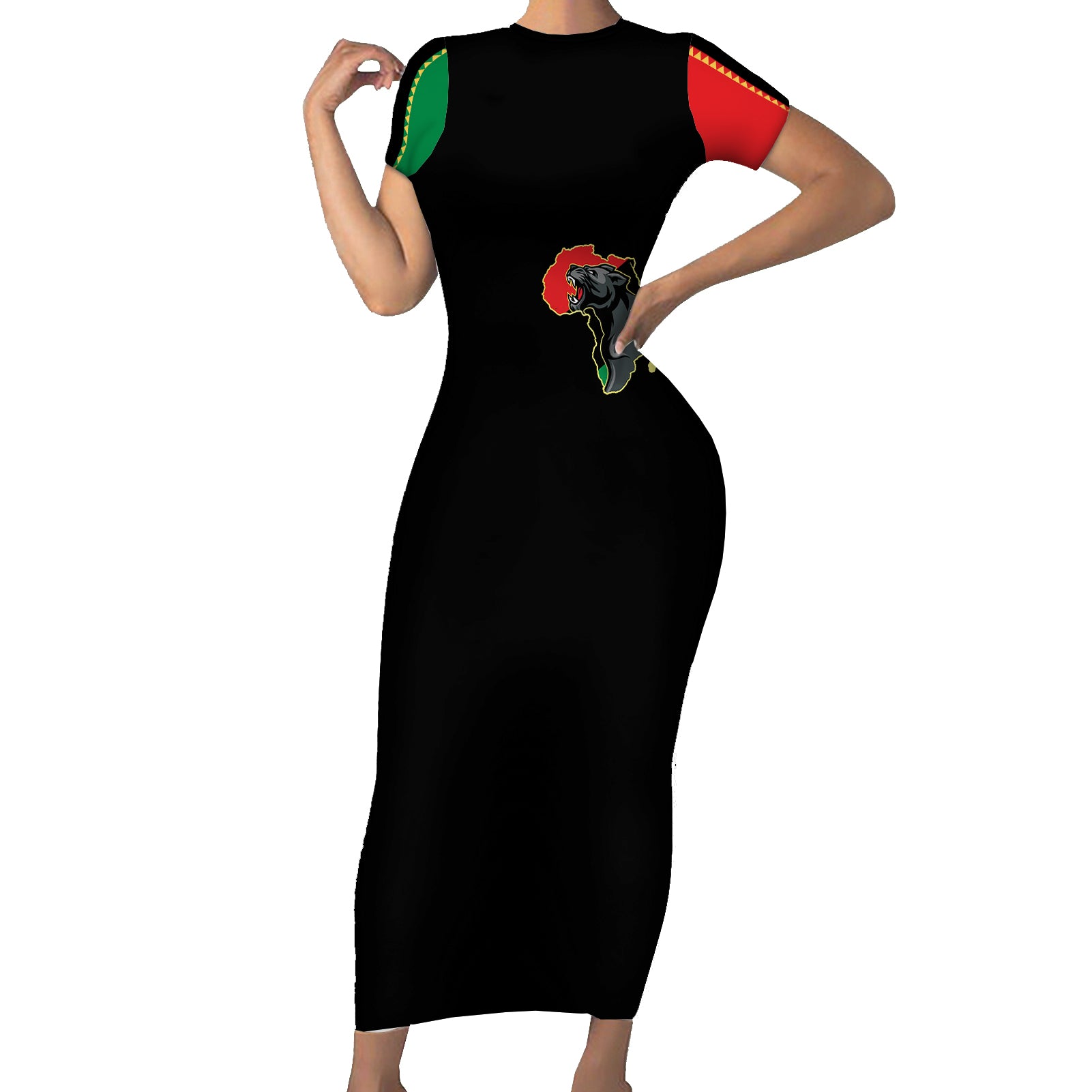 Powerful Panther Africa Short Sleeve Bodycon Dress Map Africa - Wonder Print Shop