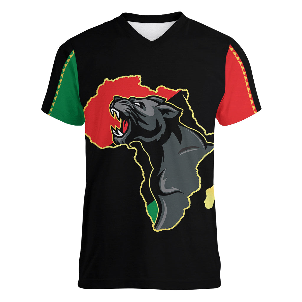 Powerful Panther Africa Women V Neck T Shirt Map Africa - Wonder Print Shop